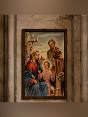 Jesus Christ Family Portrait Mary Joseph Original Vintage Fine Art Print / Board